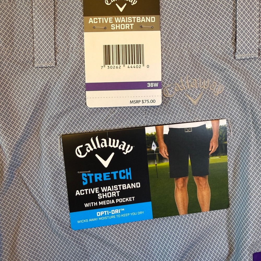 Callaway Mens Active Waistband Golf Shorts Blue Geometric 36W Opti-Dri Stretch - Picture 5 of 6